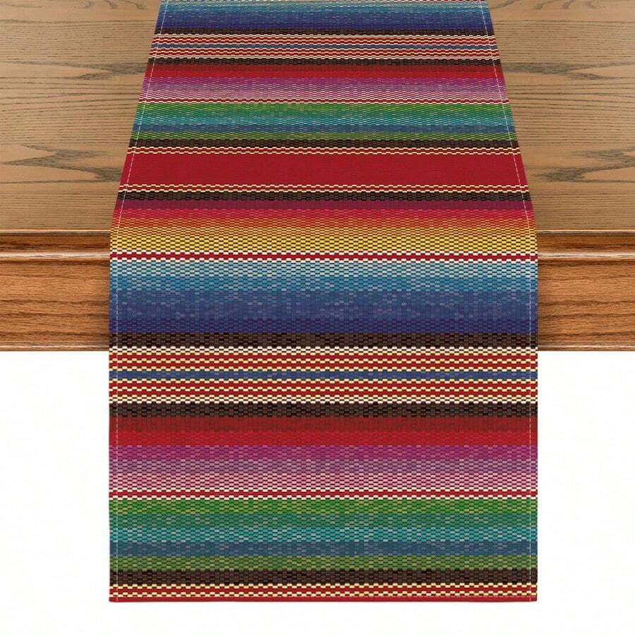 Mexican Colorful Stripes Serape Table Runner Holiday Party Decor Reusable Mexico Day Of The Dead Fiesta Kitchen Dining Table Runner Day Of The Dead Decorations - Multicolor - View 1