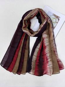 1pc Women's Printed Scarf, Lightweight All-Season Style, Contrast Color Gradient, Soft Feel, Spring/Autumn Scarf Shawl, Headscarf - Burgundy - View 3