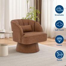 Beaully 1 PC Modern Swivel Barrel Accent Chair, 360° Velvet Upholstered Armchair With Striped Backrest & Plush Padding, Comfy Round Lounge Chair For Living Room, Bedroom, Reading Nook - PU | Retro Dark Brown - View 4