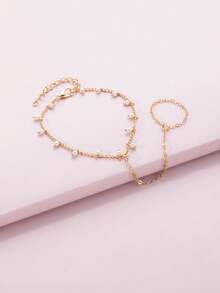 NAIZHU 1pc Fashion Minimalist Faux Pearl Finger Chain Bracelet Women's Daily Party Accessory - Gold - View 3