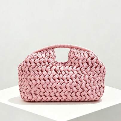 ヴィンテージフレンチスタイル 粗目テクスチャー かごバッグ、クラウド型デザイン 中空ハンドル 持ちやすい、ビーチホリデー感 リストレット 春夏のお出かけに適しています
