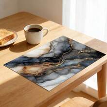 1/2/4/6/8入大理石墨水印花餐墊，18"*12"(45*30cm)，2款黑金與青金抽象水彩設計，100%聚酯纖維防水防污耐熱可機洗耐用桌墊，適用於居家、餐廳、B&B - 彩色 - 查看 9
