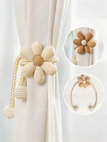 1/2pcs 3D Artificial Flower Adjustable Curtain Tiebacks, Pearl Curtain Ropes, Decorative Curtain Tiebacks, Suitable For Living Room, Bedroom, Office Home Decor, Curtain Decoration, Curtain Accessories - Multicolor - View 10