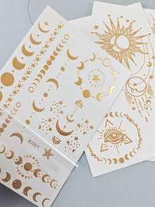Gold Foil Sheet Bracelet And Moon Pattern Temporary Tattoo Stickers, Suitable For Body Painting Decoration, Perfect For Girls - Gold - View 7