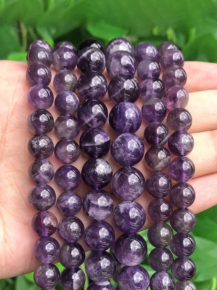 天然夢幻紫水晶紫色水晶圓形散珠,可用於珠寶製作,尺寸 4/6/8/10/mm,DIY 手鍊項鍊 - 彩色 - 查看 1