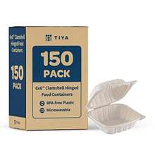 TIYA Clamshell Food Containers - White Bulk 150 Pack 6x6in. - BPA Free Plastic To-Go Storage Containers - Microwavable Hinged Restaurant Takeout Tall Clamshells - Great for Meal Prep - Blanco - Ver 8