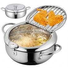 Piorlado Deep Frying Pan,Japanese Style Tempura Fryer Pot,Mini Deep Fry Pan With Drainer,Non-Stick Coating Frying Pan With Thermometer,Lid And Oil Drip Drainer Rack For Kitchen Cooking - View 1