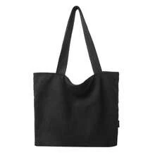 Large Capacity Corduroy Tote Shoulder Bag | Mustard Yellow Contrast Strap Bag | Work/School/Travel | Durable Bag - Multicolor - View 11