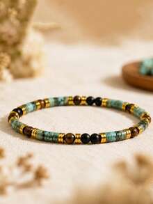 YAUKIA Bohemian Triple Protection Bracelet , African Turquoise , Tiger Eye & Obsidian Beaded Bracelet ,Brings Abundance , Stackable Adjustable Jewelry Gift - Multicolor - View 7