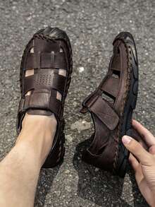 Men's Outdoor Closed-Toe Sandals, Plus Size Casual Sports Sandals, Driving Shoes; Handmade Sandals - Brown - View 6