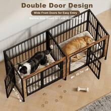 78.7" Dog Crate TV Stand For 85 Inch TV, Furniture Style Double Dog Kennel, 0.4" Thick Rods Anti Chew Pet Cage For Large Medium Dogs - Brown - View 8