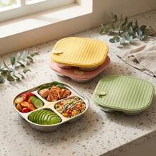 Compartment Square Dinner Plate With Lid, Stackable 304 Stainless Steel Food Containers, Reusable Tableware, Food Tray, Suitable For Student & Adult, Use In Home, School, Office, Restaurant, Canteen, Dishwasher & Microwave Allowable - Multicolor - View 12