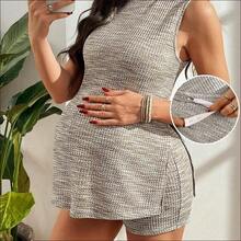 WNST
  Conjunto de camiseta y pantalones cortos de mujer embarazada de estilo casual con cuadros de tweed y abertura lateral, adecuado para vacaciones, ocio de moda y otras ocasiones - Albaricoque - Ver 9