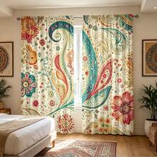 2 chiếc rèm cửa chủ đề hoa văn Bohemian với thiết kế họa tiết Paisley, túi treo thanh, bảo vệ quyền riêng tư, rèm trang trí phòng, rèm phòng khách, rèm trang trí đa năng, có thể giặt bằng máy, phù hợp cho tất cả các mùa, không bao gồm dây buộc - Nhiều màu - Xem 7
