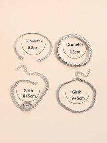 4pcs Rhinestone Decor Bracelet - Silver - View 5