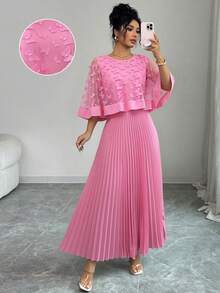 MSElenzga Vestido con decoración floral elegante y bajo plisado, adecuado para bodas, fiestas de cumpleaños y otras ocasiones, otoñoMS2-15 MBPC - Rosa - Ver 1