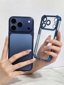 1pc Four-Corner Airbag [Lens Film] Fashion Minimalist Premium Anti-Slip Anti-Drop Durable Wear-Resistant Protective Case Compatible With Apple 17/17Pro/1ProMax/16/1Pro/16ProMax/15/15Pro/15ProMax/14/13/12/11 Soft Full-Coverage Phone Case - Baby Blue - View 3