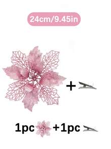 1/5/10/20入 金色亮片一品紅人造聖誕花夾飾，3.5"/5.9"/9.4"花頭，適用於聖誕樹、花環、婚禮、新年派對、樓梯、窗戶、壁爐、露台及節日裝飾 - 粉色 - 查看 13