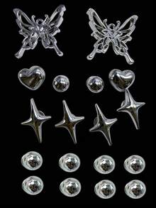 18pcs Shoe Charms, Heart Butterfly Punk Style, ABS Resin, Heart DIY Shoe Decoration, Suitable For Beach, Daily Wear, Slippers, Sandals, Sneakers And Other Footwear - Silver - View 9