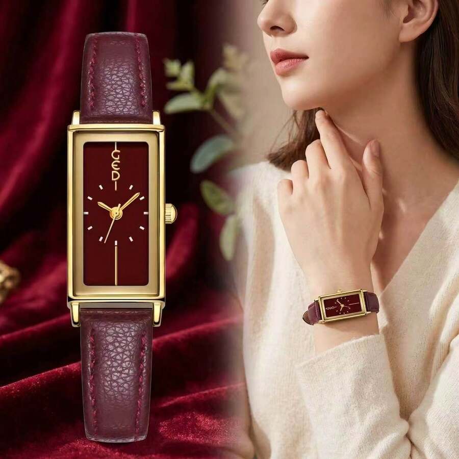1pc Women's Minimalist Vintage Style Watch, Elegant Rectangular Dial, Fashionable Gold Hands, Casual & Chic Ladies Wristwatch, Waterproof, Luxury Quartz, Suitable For Back To School, Party, Commute, Travel And Daily Wear