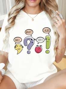 Camiseta casual para mujer con cuello redondo y mangas cortas, estampado divertido. Bonita camiseta con diseño gráfico "Wait What Stop It I Agree" para mujer. Camiseta gráfica de moda casual, adecuada para el Día de San Valentín, Navidad, fiestas, actividades deportivas, vacaciones, salidas, deportes y otros regalos festivos. Moda - Blanco - Ver 1