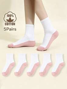 5 Pairs Children's Cotton Thin Breathable Sweat-Absorbing Sports Casual Versatile Student Short Socks - Pink - View 7