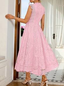 Women's Wedding Guest Dress, New And Elegant Fan-Shaped Lace Flared Dress, Retro Sleeveless Lace Dress, Suitable For Wedding Bridesmaid Dress, Evening Party, Casual Romantic Dates - 象牙白色 - 查看 2