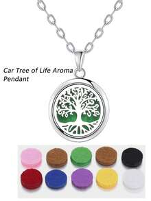 Tree Of Life Aromatherapy Car Fragrance Pendant, Essential Oil Diffuser Car Rearview Mirror Hanging Ornament, Stainless Steel Openable Pendant With 10pcs Replacement Felt Pads, Home Decor Fragrance Diffuser Necklace - A - View 9