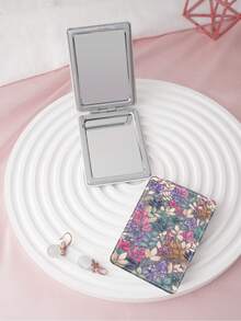 1PC British Country Style Portable Folding Makeup Mirror, Lightweight Ultra-Thin Convenient Durable PU Leather, Suitable For Various Occasions Travel Party Work School, Suitable For All Ages - Multicolor - View 3