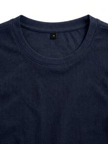 Nueva camiseta de punto para hombre, cuello redondo de verano, camiseta de manga corta casual y sencilla, transpirable - Azul Marino - Ver 3