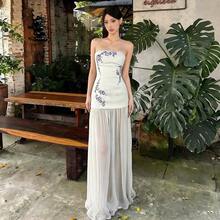 Strapless Dress With Asymmetrical Print - New - White - View 7