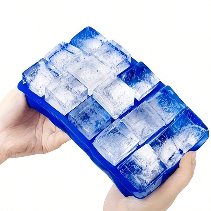1pc Large Square Ice Cube Mold, Soft Silicone Material, Very Practical Ice Tray, Ice Maker, Summer Kitchen Essential, 15-Cavity Silicone Ice Tray, Cold-Resistant And Durable, Can Be Used As Ice Mold, Pudding Mold, Suitable For Home, Bar And Other Places, Easy To Use. - Blue - View 1
