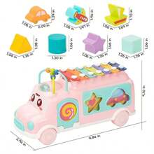 Baby School Bus Toy Percussion Instrument Shape Sorting Sensory Learning Toy For Boys Girls Intelligence Development Pink - Pink - View 8