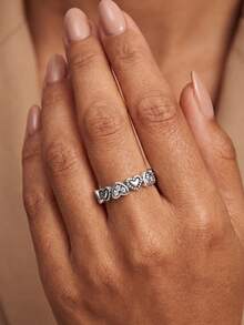 1 pièce Bague vintage en argent sterling 925 en forme de cœur, plusieurs tailles disponibles, convient aux filles et femmes cool, choix idéal pour un cadeau de rendez-vous ou un bijou exquis - Argent - Voir 5