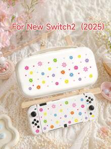 New Switch 2 (2025) Game Console Accessories, 1pc Small Heart & Daisy Flower Print Pattern Protective Case/Cover, Compatible With Switch 2/Switch NS/Switch OLED/Lite, Suitable For Switch 2nd Gen/Switch Game Console Accessories, Full Set Bundle, Storage Bag, Game Card Case, Switch Protective Case, Best Gift For Switch Players - Multicolor - View 2