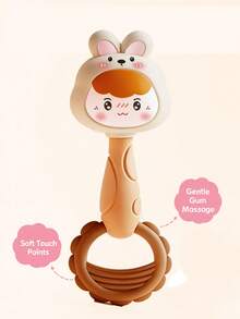 2-In-1 Baby Rattle Teether Set, Cute Cartoon Dinosaur Rabbit Crab Deer Soft Silicone Teething Rattle, Suitable For 0-12 Months Infants, Tummy Time, Stroller, Car, Nursery Sensory Toy, Perfect Baby Shower, Newborn, 1st Birthday Gift - Multicolor - View 8