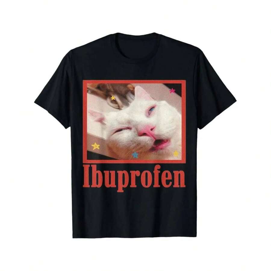 Women's T-Shirt Unisex Unisex Pure Cotton TShirt Ibuprofen Cat Meme TShirt Summer Outfit For Women Womens TShirt Mens TShirt Streetwear - Black - View 1