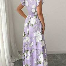 Vestido de vacaciones con cuello en V, manga corta y estampado floral romántico para mujer AG - Rosa - Ver 8