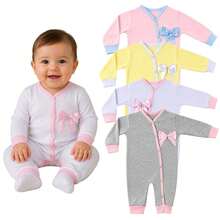 Baby Love Macacão Bebê Menina Manga Longa Malha 100% Algodão Com Laço Delicado Confortável Antialérgico - Branco - Visão 5