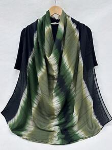 1pc Women's Printed Scarf, Lightweight All-Season Style, Contrast Color Gradient, Soft & Comfortable, Spring/Autumn Sun Protection Shawl, Head Wrap - Olive Green - View 4