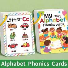 26Pcs,Kids Alphabet Phonics Flash Cards With Binding Ring,Mini Pocket Size,Double Sided,Paper,Cartoon,Multi Color,Rectangle,Word Image Print,ABC Phonics Practice,Preschool English Toy,Birthday,Christmas,Easter,Back To School,Home Classroom Play - 彩色 - 查看 2