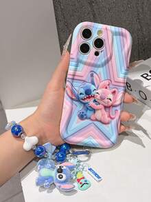 Disney Has Authorized, Phone Case - Chain Set, The Stitch Lilo & Stitch 3D Phone Case Plus A Silicone 3D Stitch Bracelet With Metallic Ring Removable Bracelet, Stitch And Angel Pattern, Compatible With Iphone17/16/15/14/13/12/11/XS/XR/X Plus Pro Max, A Stylish Cartoon Phone Case, The Perfect Gift Choice, Phone Protection, Durable Phone Cover, Great Gift For Friends And Family. - 白色 - 查看 6