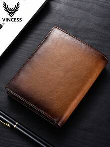 VINCESS Retro Style Men's Wallet - Cow Leather RFID Shielded Ultra Thin Vertical Horizontal Card Bag Coin Wallet Daily Use Festival Gift Minimalist - Brown - View 7
