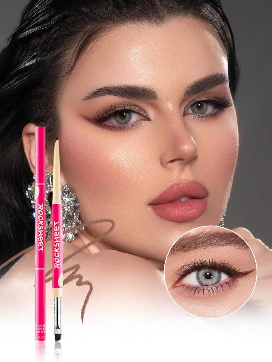 ROCK SWEET 2-In-1 Eyeliner Pencil, Waterproof, Sweat-Proof, Quick-Drying, Smudge-Proof, Film-Forming, Beginner-Friendly - Y03#粉紅淺棕 - 查看 1