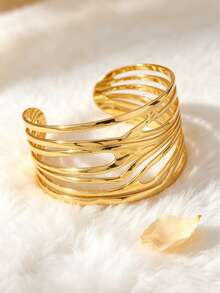 VceTd 2PCS/1PC Fashionable Versatile Style Stainless Steel Women's Bangle With Enamel Craft And Geometric Line Design, Suitable For Women's Daily Life, Work Commute Or Casual Outings - Yellow Gold - View 7