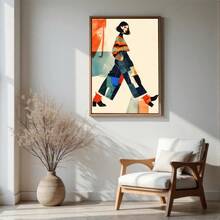 1pc Mid Century Modern Stylish Woman Fashion Illustration Frameless Vertical Canvas Poster, Vibrant Color Block Geometric Watercolor Wall Art For Bedroom Office Kitchen Home, Boho Chic Aesthetic Decor Gift Choice For Fashion Fans - A - View 14