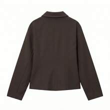 Women's Wide Shoulder Zipper Lightweight Jacket, Slim Fit Long Sleeve Solid Color Outerwear, Suitable For Spring And Autumn - Coffee Brown - View 5
