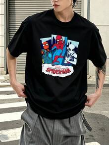 T-shirt graphique Marvel Spider-Man style BD, 100 % coton, vêtements homme, t-shirts homme, vêtements d'été homme, série Marvel, cadeaux homme, streetwear - Noir - Voir 3