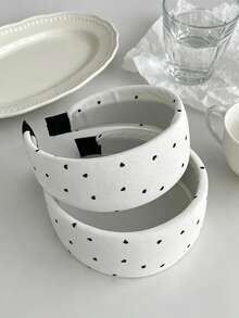 1 Stück klassisches einfarbiges sanftes Schwarz & Weiß Herz-Polka-Dot breites Haarband Damen Mode Premium Alltagstrage Haarreif Haarband - Verschiedenfarbig - Übersicht 6
