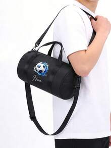 1pc Mini Customized Dance Bag, Perfect For Back To School Season. Cylindrical Design With Unique Splatter Blue And Green Soccer Print. Can Be Printed With Your Name. This Dance Bag/Sports Bag/Latin Dance Bag Is Suitable For Outdoor Travel And Gym. It Can Be Used As A Shoulder Bag Or Travel Bag, Perfect For Daily Use, And Also As A Gift For Friends And Family. - Multicolor - View 8